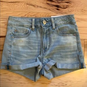 hi rise denim shorts light wash